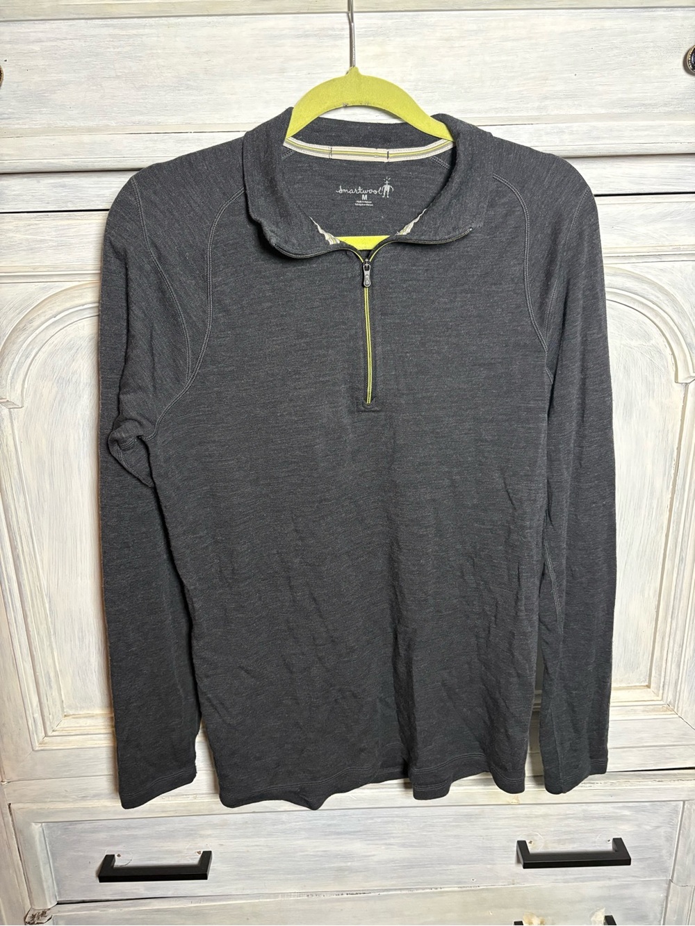 Men’s Smartwool Charcoal 1/4 Zip Merino Wool Base Layer Hiking Outdoors Thermal - Picture 2 of 8
